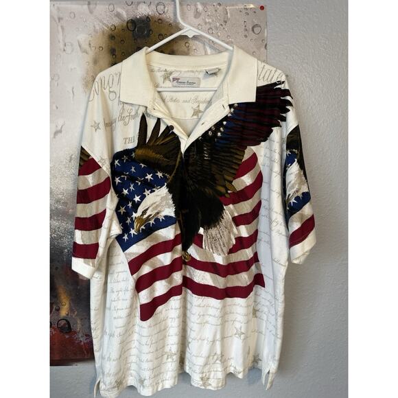 Vintage USA Bald Eagle American Flag Constitution All Over Polo Shirt Mens 2XL - Picture 1 of 4